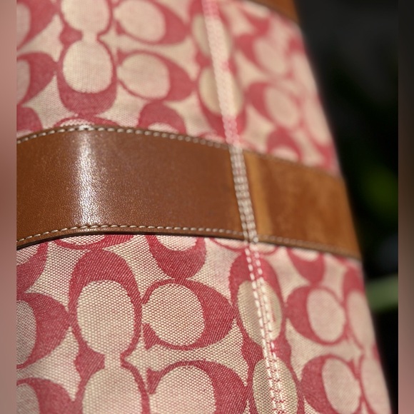 COACH Signature Logo Red and Brown Tote - Picture 9 of 16